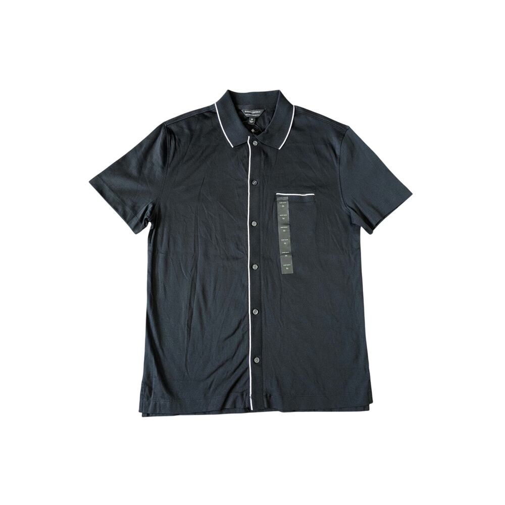 NWT Banana Republic Luxe Touch Performance Shirt Men M Black Cotton Short Sleeve